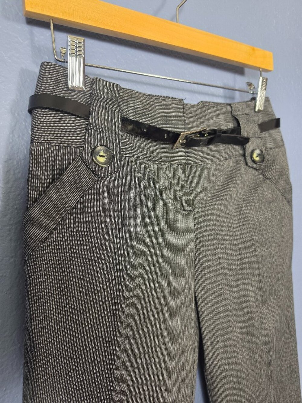 BCX Gray Micro Stripe Belted Trouser Pants Y2K Office Siren Size 1
